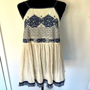 Blue and Cream Stitched Tank Top Sz S